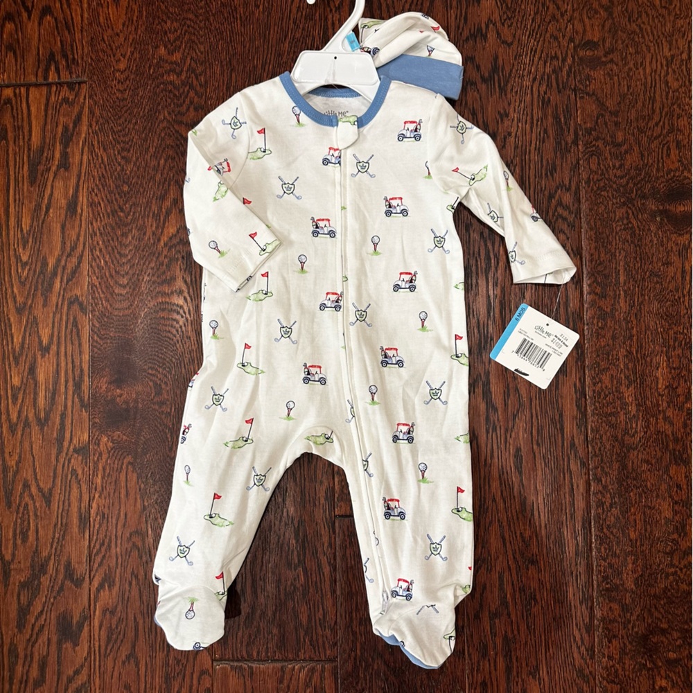 🍂NWT Little Me Golf Footed Pajamas with Blue Accents